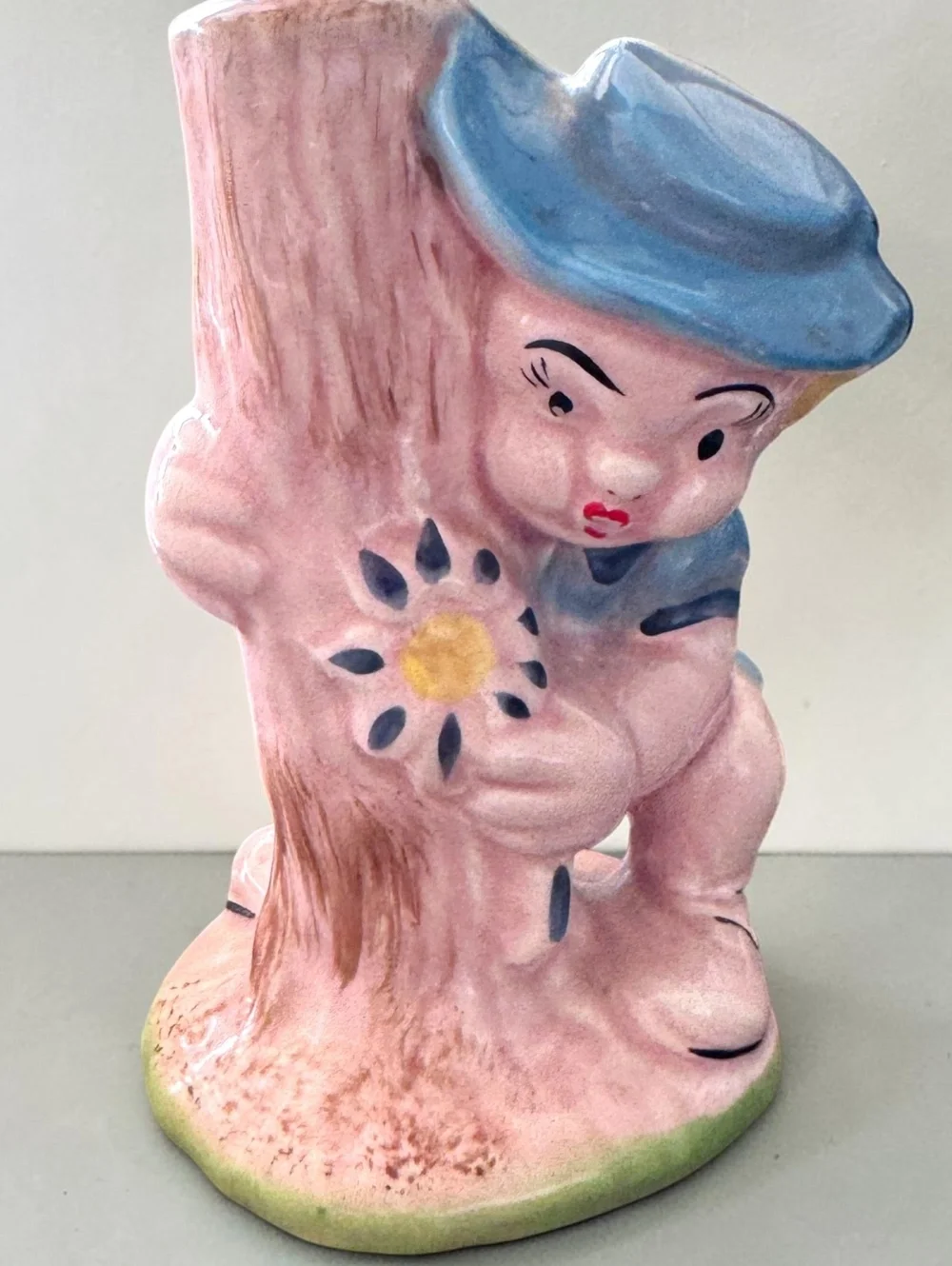 Vintage Ceramic Figural Lamp Base with Boy by Tree